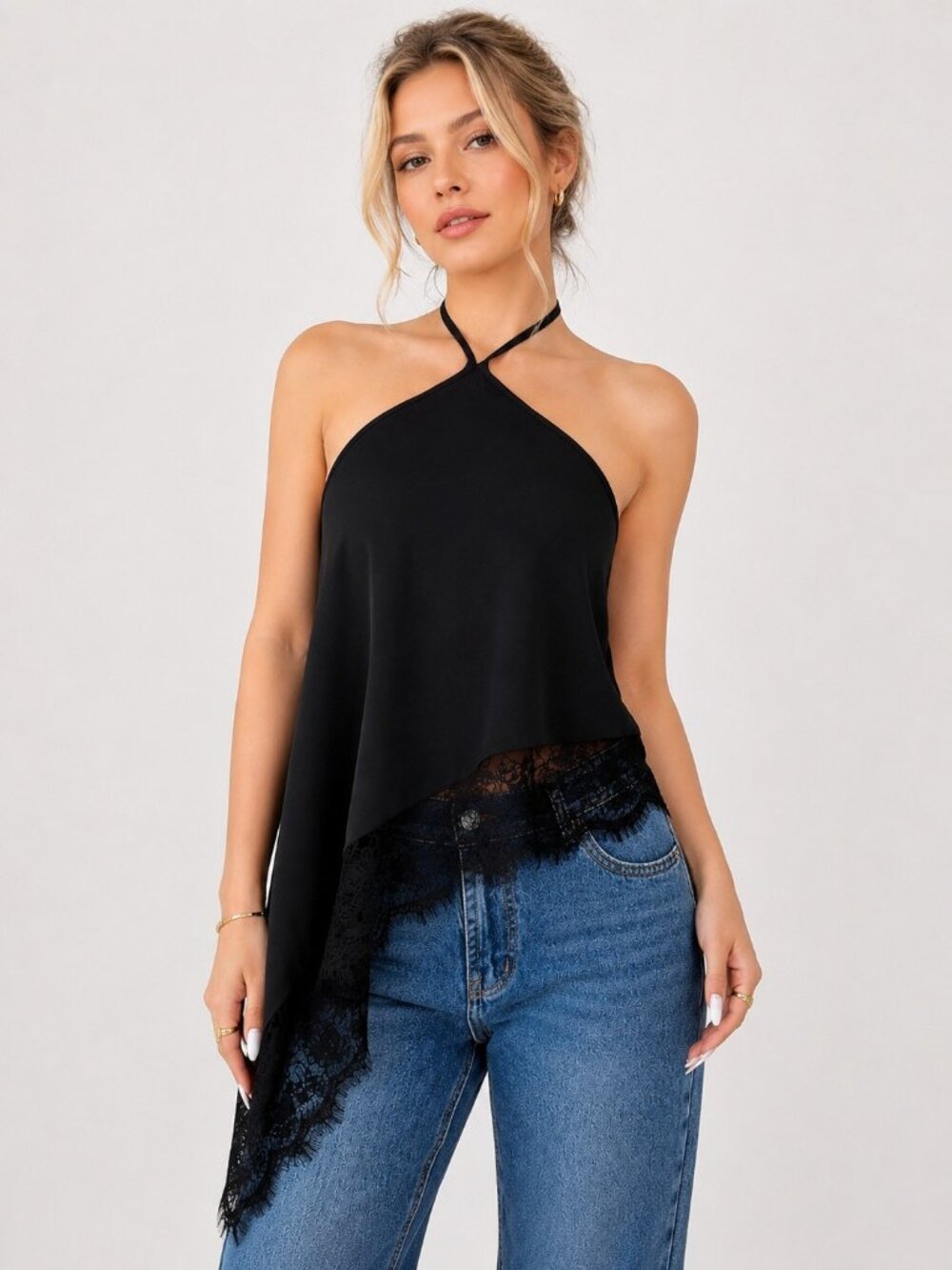 Halter Neck Lace Trim Top